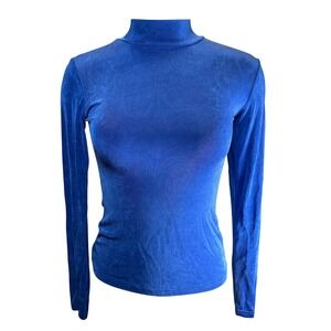 Rods Vintge Royal Blue Mock Neck Long Sleeve Top Fitted Slinky Small USA Bodycon